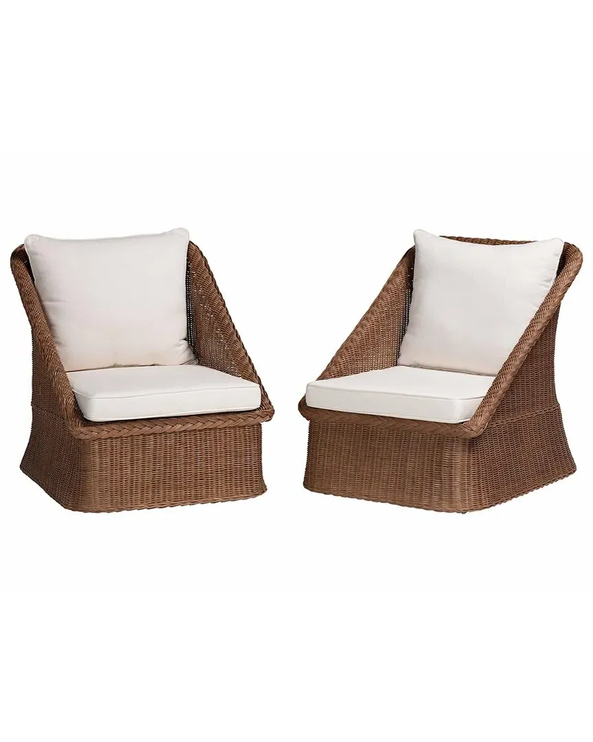 Derris Braided Rattan 2pc Arm Chair Set - Peanut Brown