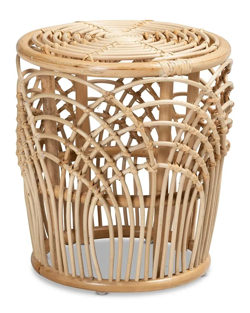 Edena Round End Table - Brown, Rattan
