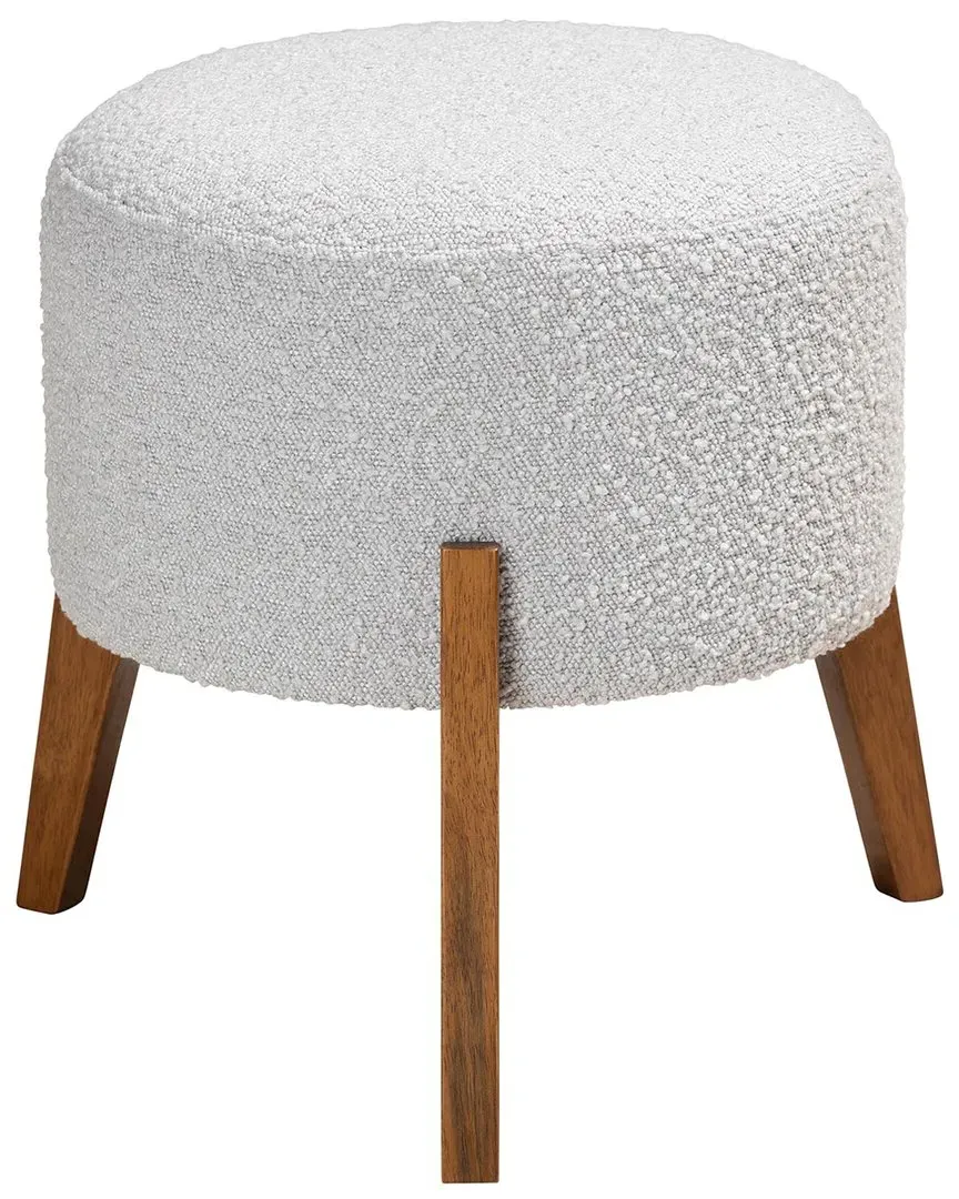 Elkie Round Ottoman Footstool - Light Grey, Boucle image