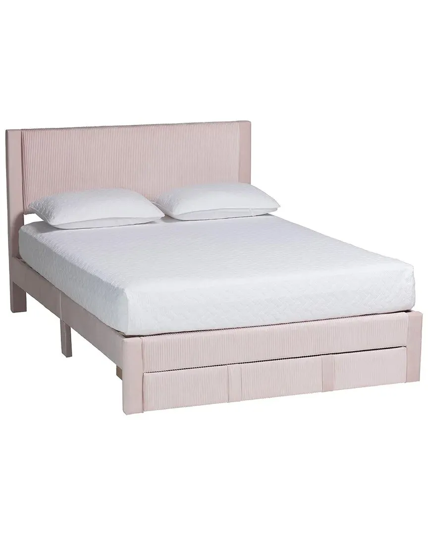 Elora Queen Size Storage Bed with Pleated Design - Pink, Velvet