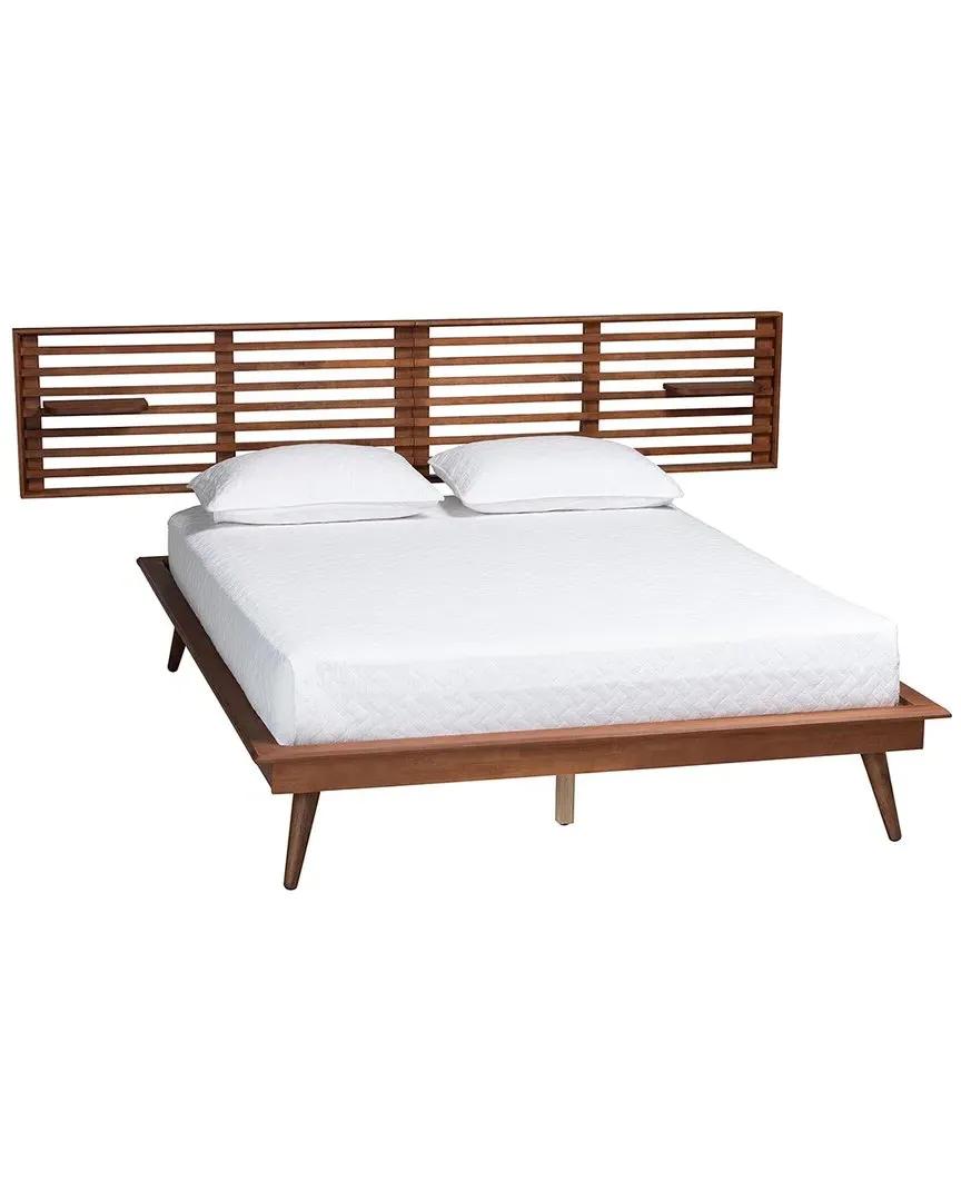 Elvina Platform Bed with Built-In Shelves - Ash Walnut
