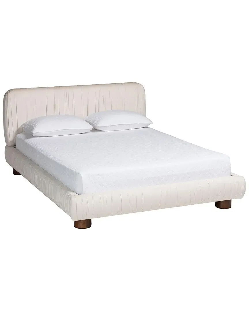 Emsley Queen Size Platform Bed - Ivory, Velvet