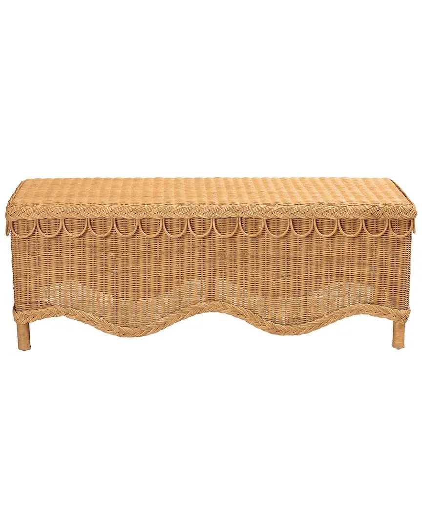 Erla Rattan Accent Bench with Scallop Border - Light Honey