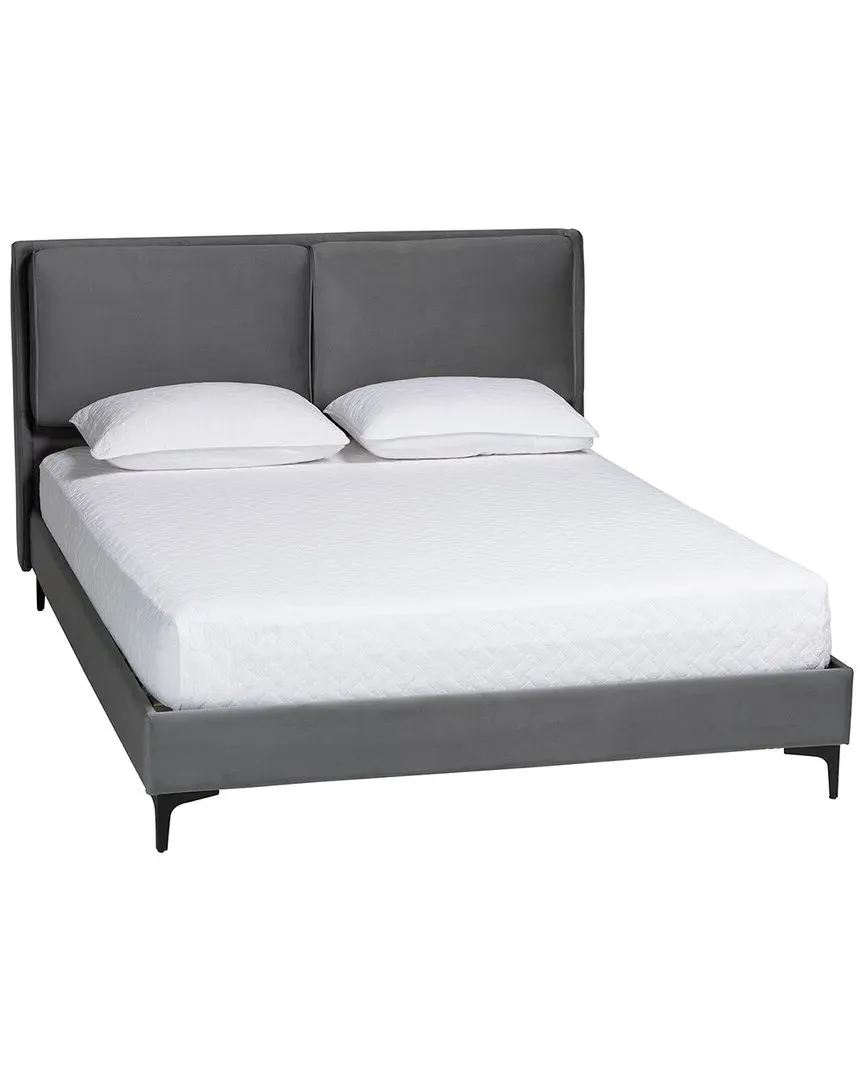 Etienne Queen Platform Bed - Slate Grey, Velvet