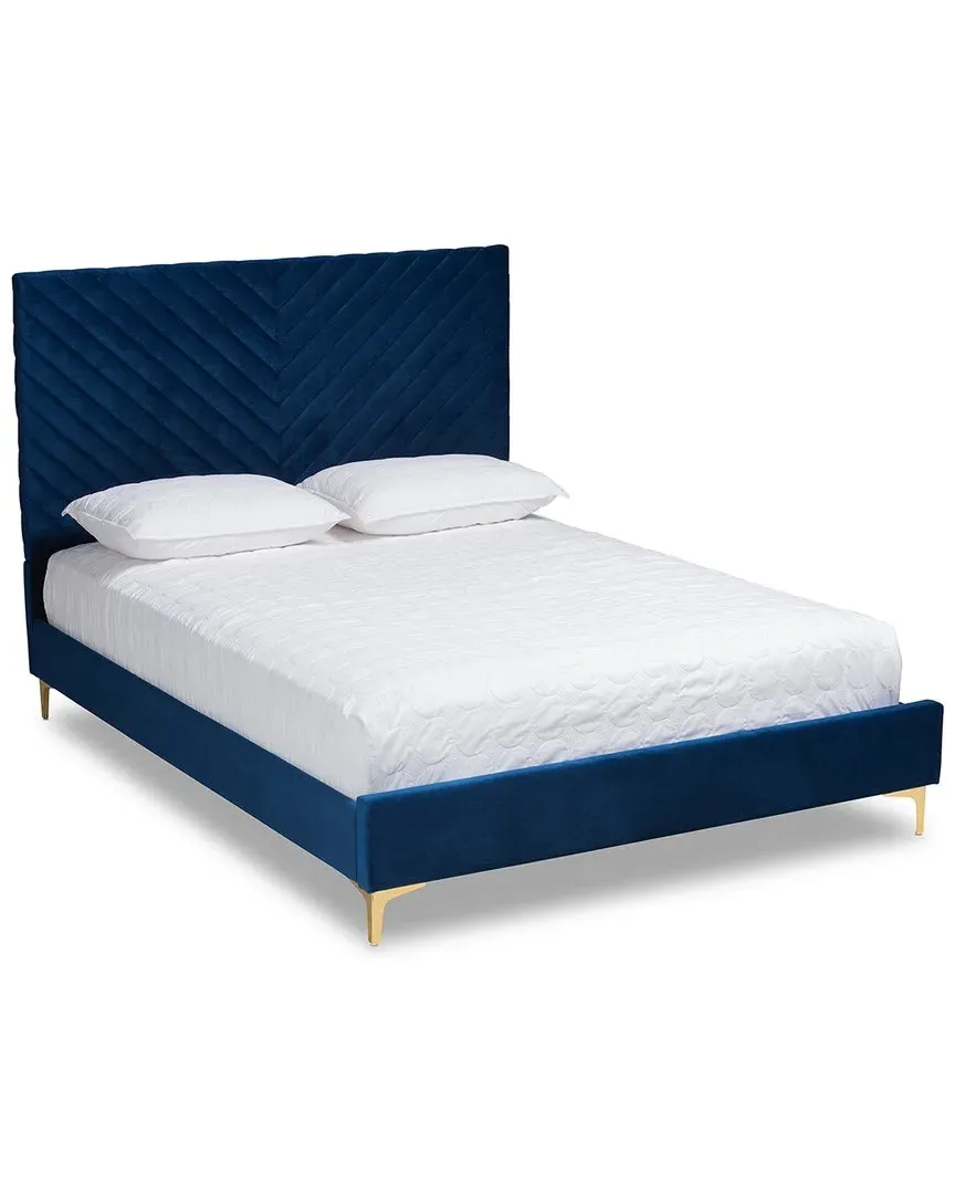 Fabrico King Size Platform Bed - Navy Blue, Velvet