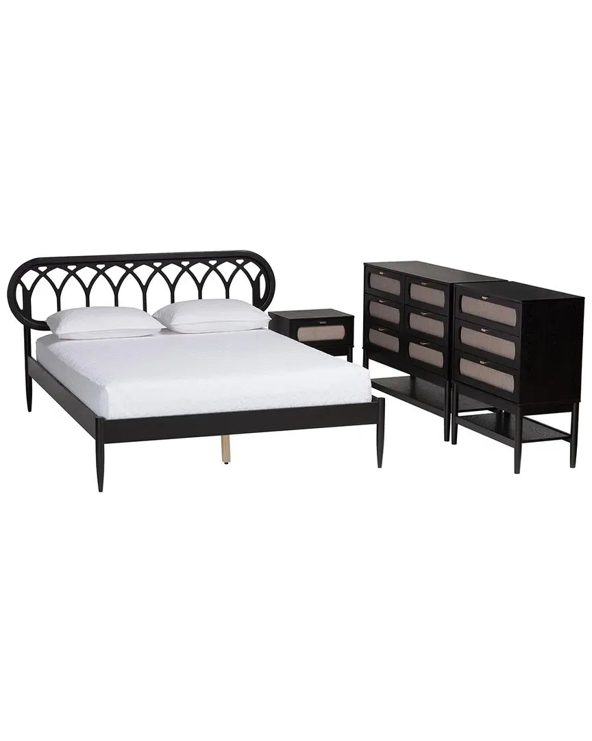 Florica Queen Size 4pc Bedroom Set - Beige, Rubberwood