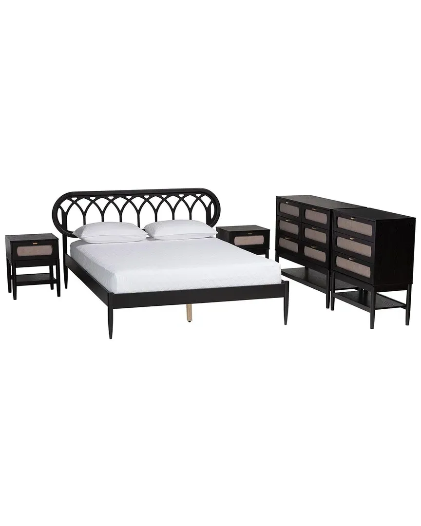 Florica Queen Size 5pc Bedroom Set - Beige, Rubberwood