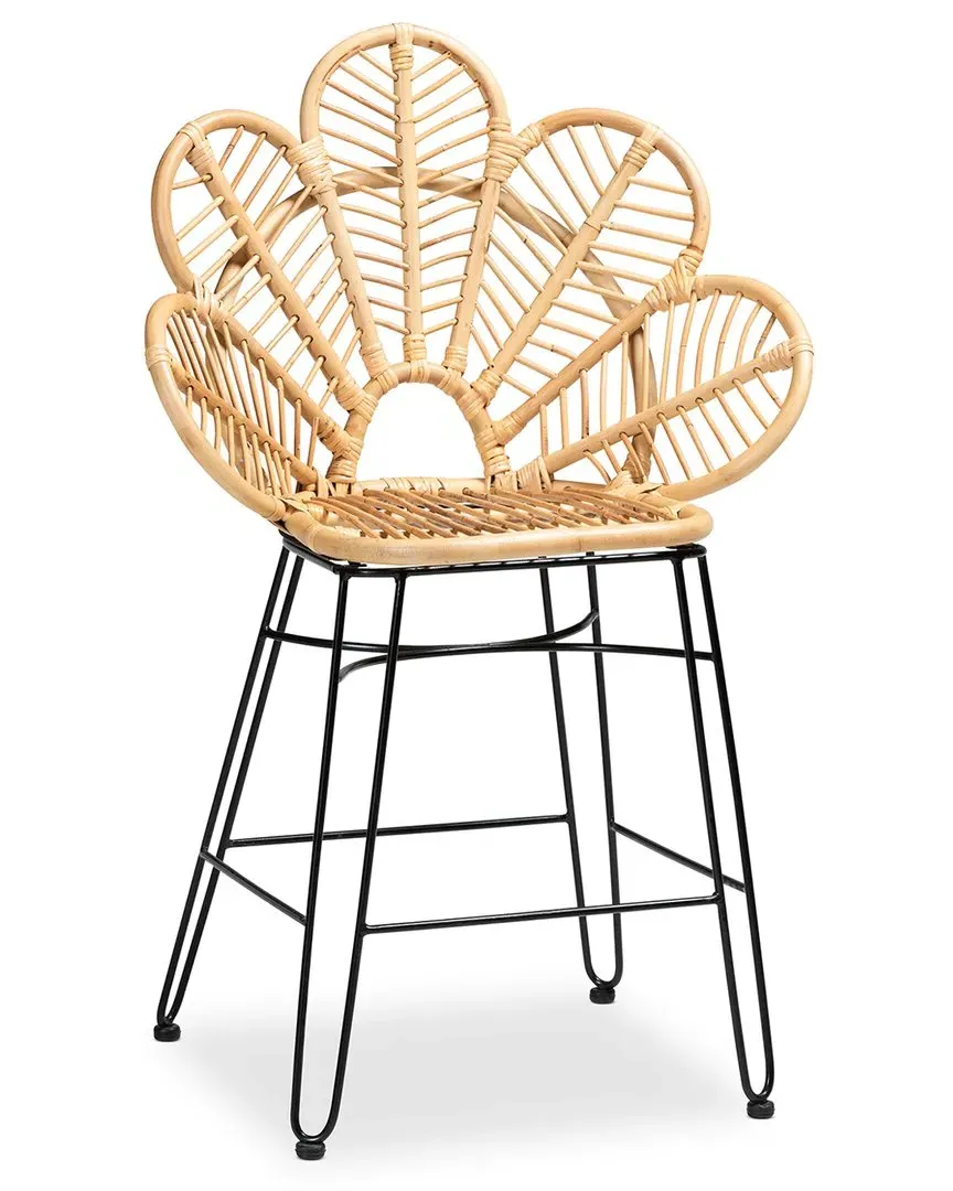 Garan Rattan Counter Stool with Metal Base - Brown