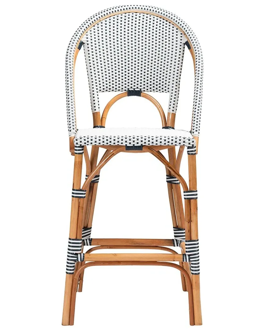 Genica French Bar Stool with Footrest - Navy Blue, Rattan