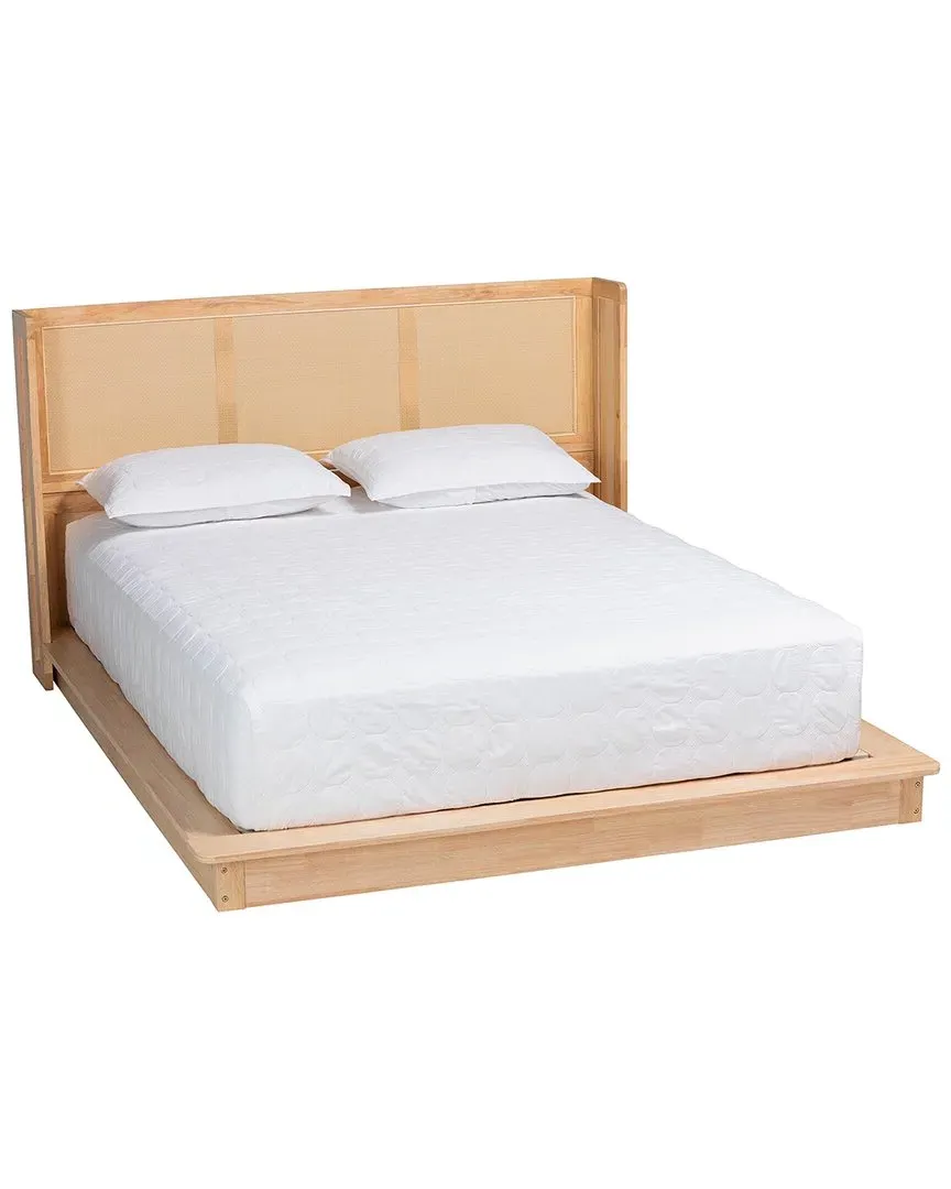 Glennis Queen Size Platform Bed with Rattan - Natural