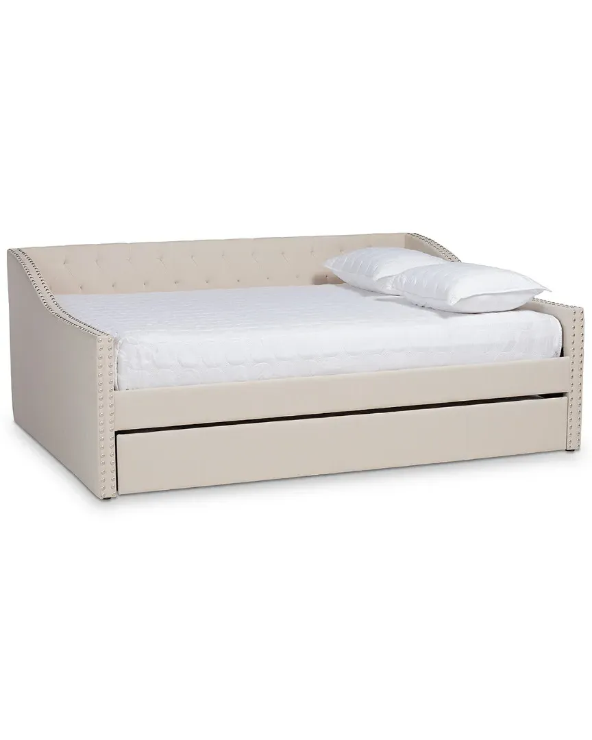 Haylie Queen Size Daybed with Trundle - Beige, Polyester