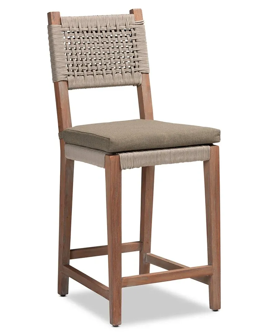 Heyna Woven Rope Counter Stool - Grey, Mahogany image