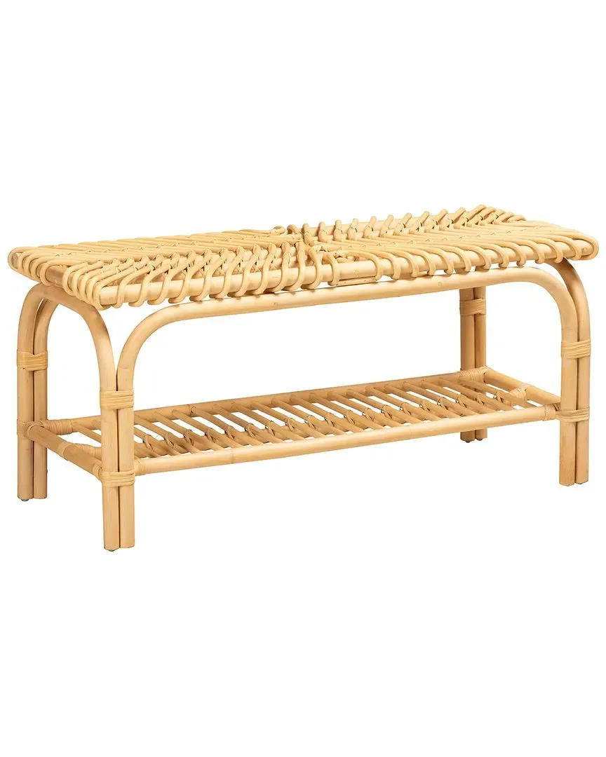 Himari Accent Bench with Shelf - Natural Brown, Rattan