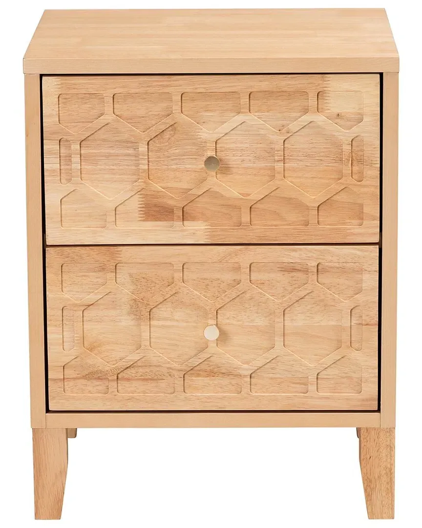 Hosea 2-Drawer Nightstand with Honeycomb Design - Natural image