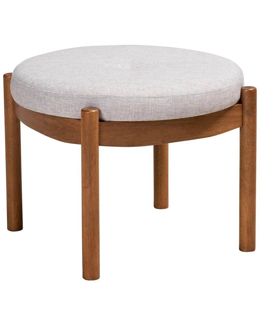Iliana Round Ottoman Footstool - Greyish Beige, Rubberwood