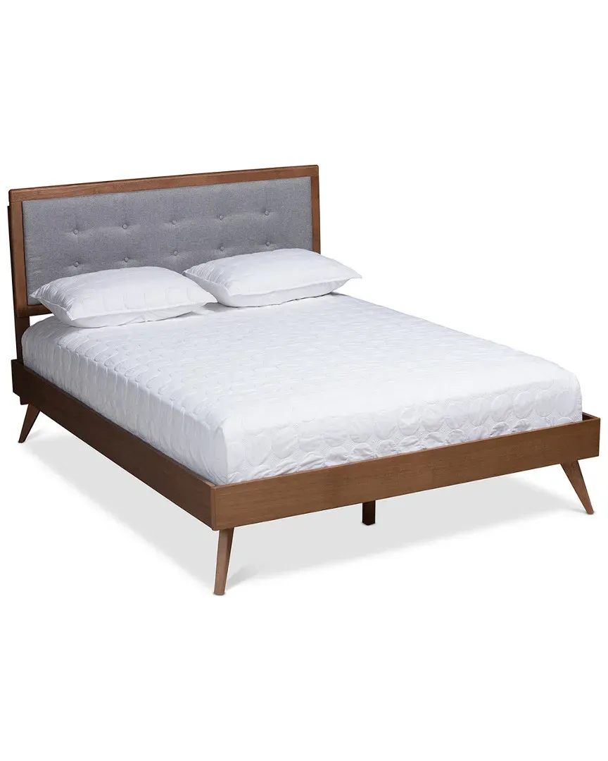 Ines Queen Size Platform Bed - Grey, Walnut image