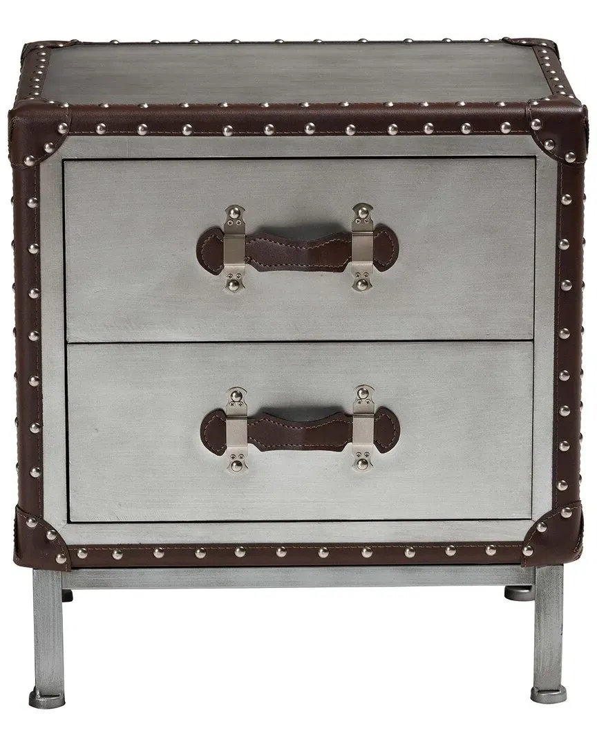 Jacey 2-Drawer End Table - Silver, Metal
