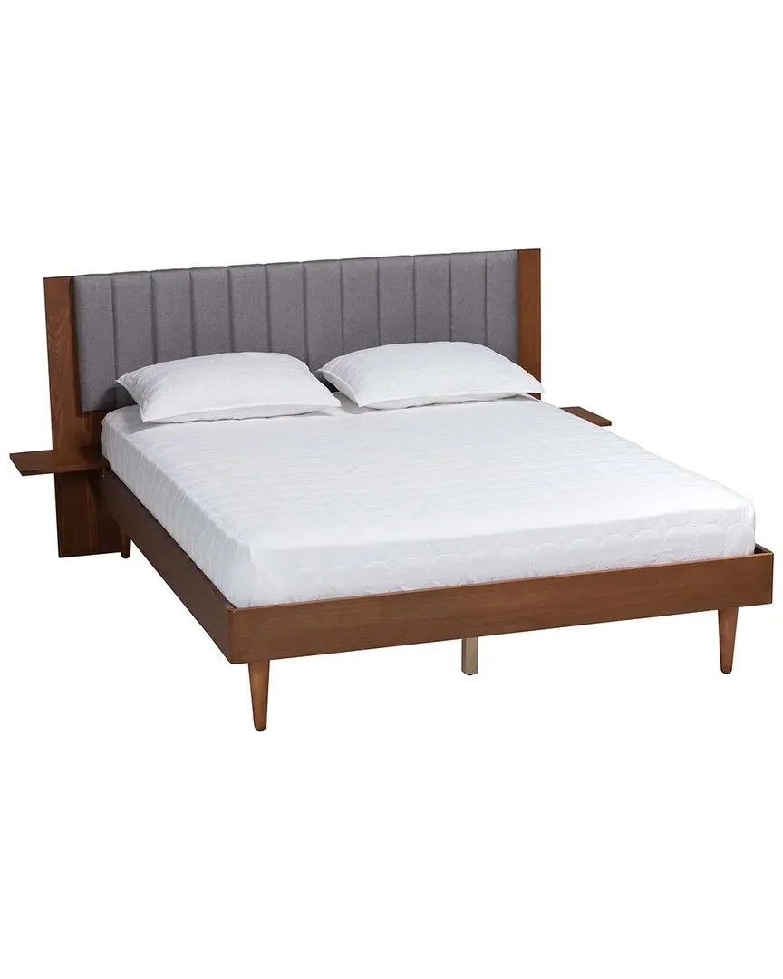 Kalista Queen Size Bed with Built-In Side Tables - Grey, Fabric image