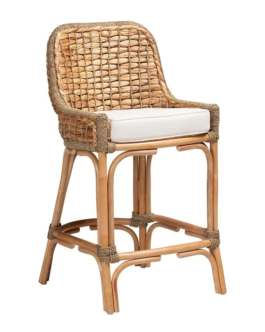 Kyle Woven Rattan Counter Stool with Cushion - White