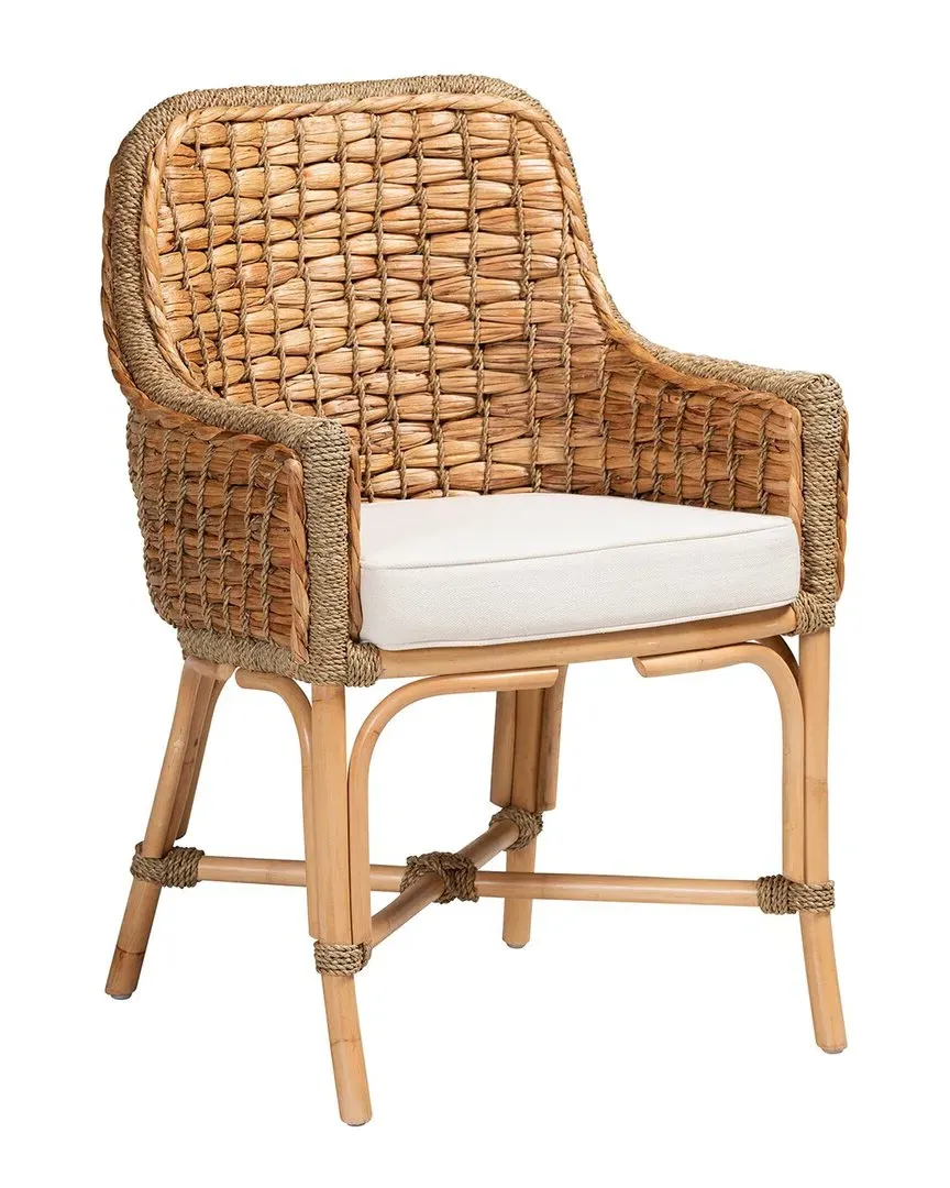 Kyle Woven Rattan Dining Arm Chair with Cushion - White image