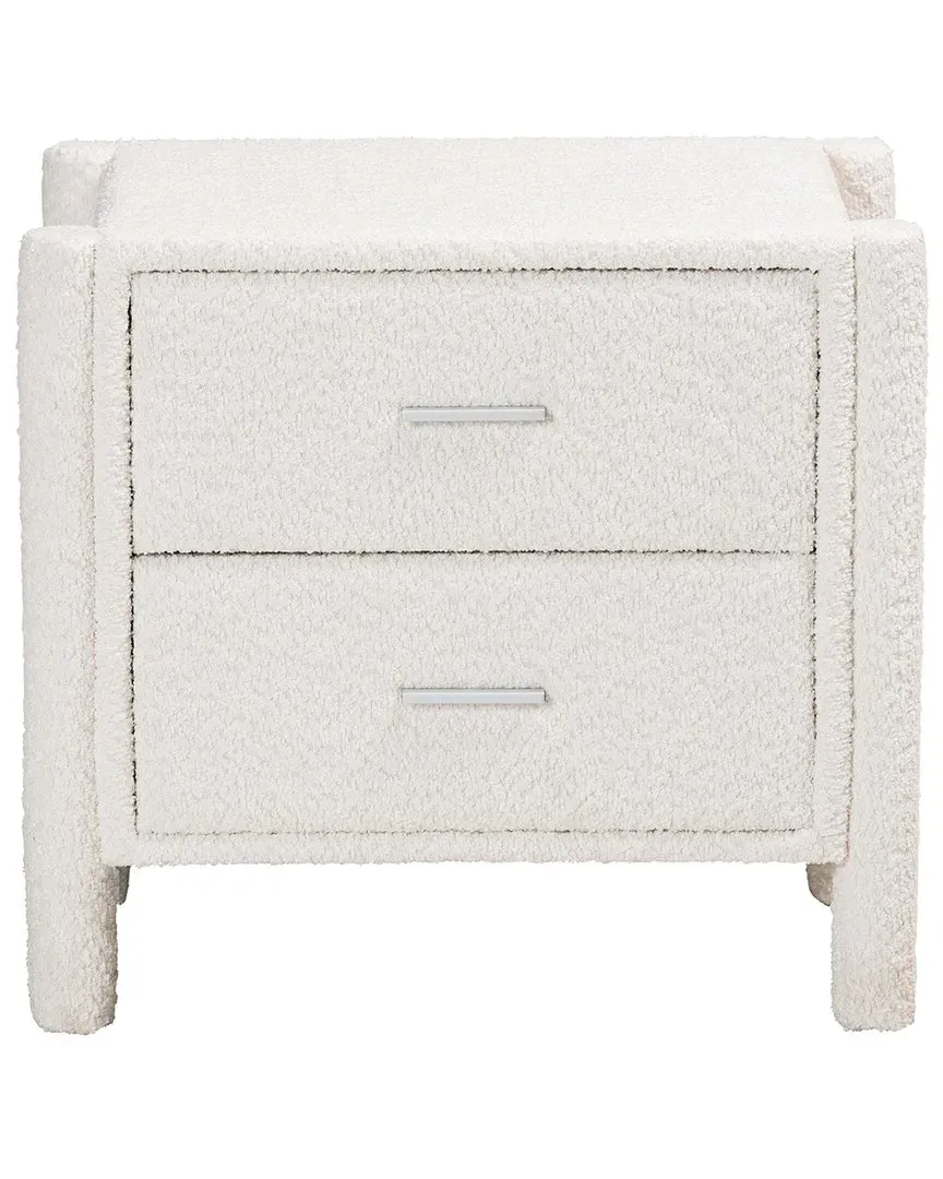 Laria 2-Drawer Nightstand - White, Teddy-Bear Fabric image