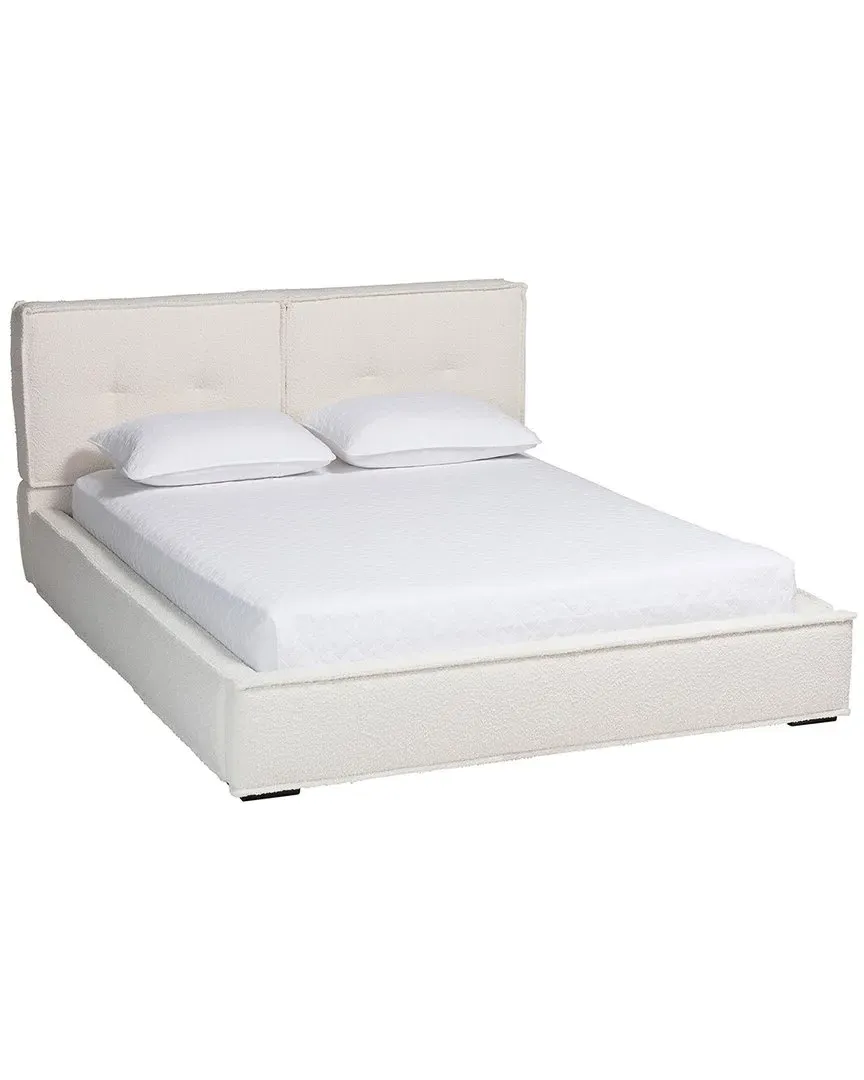 Laverick Queen Platform Bed with Border Piping - Cream, Boucle image