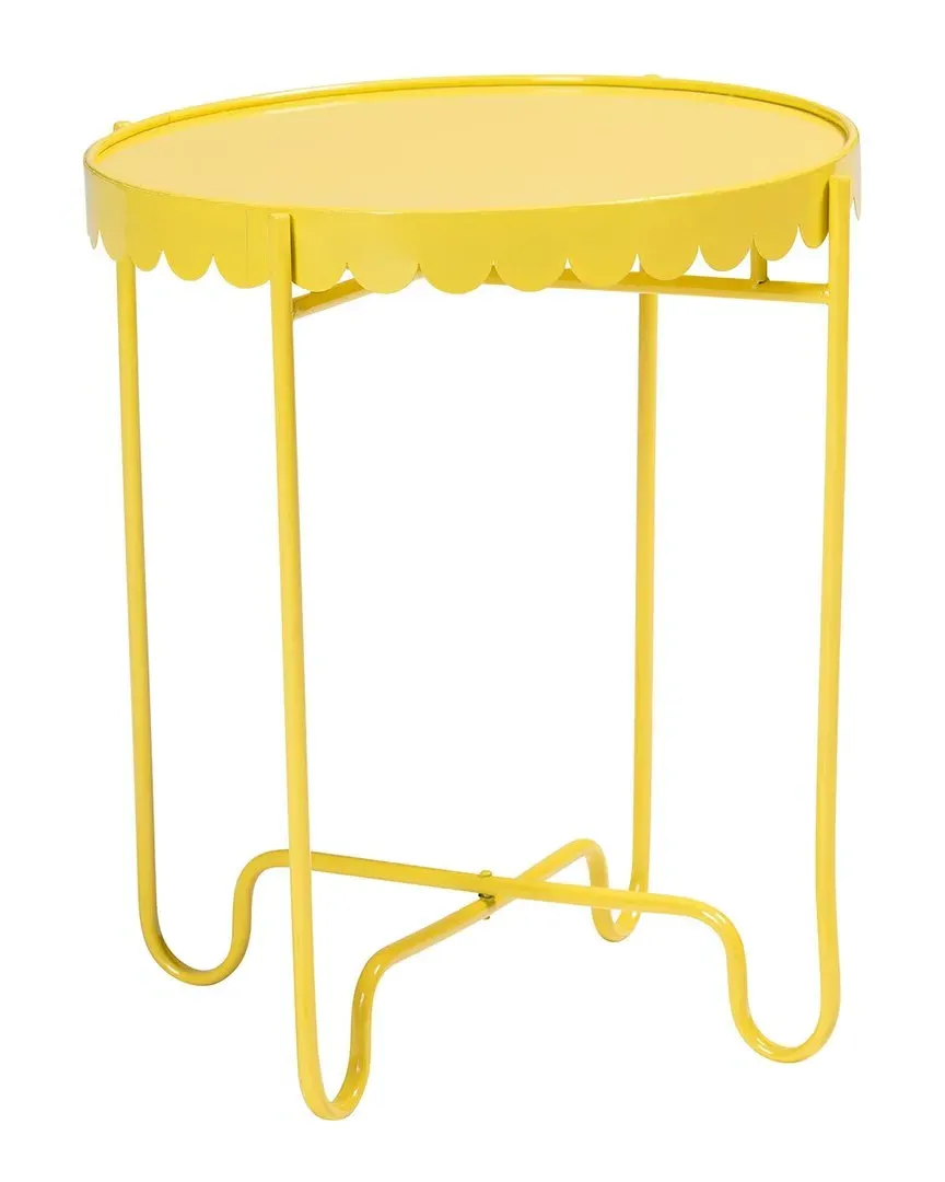 Laverne Round Side Table with Scalloped Tray - Yellow, Metal image