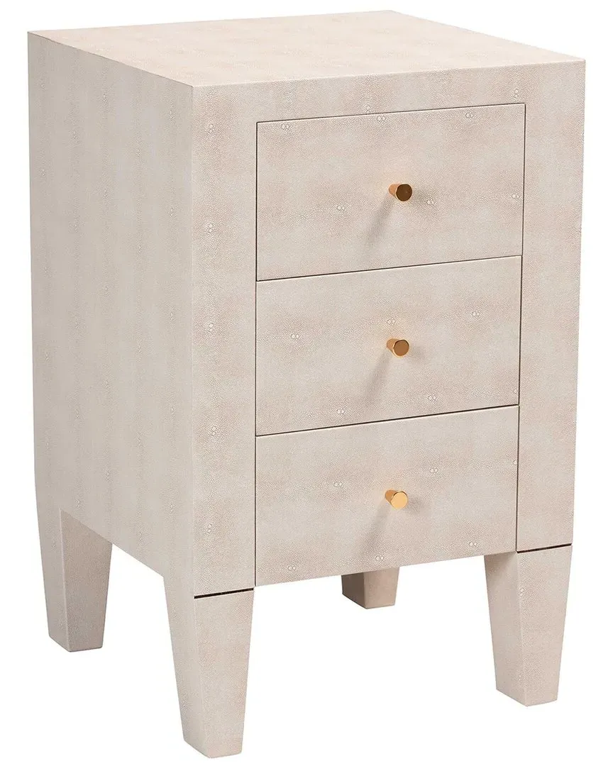 Leyna 3-Drawer End Table - Beige, Faux Shagreen image