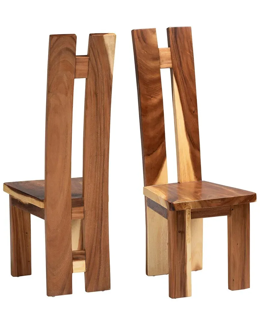 Lin Set of 2 Suar Wood Dining Chairs - Natural