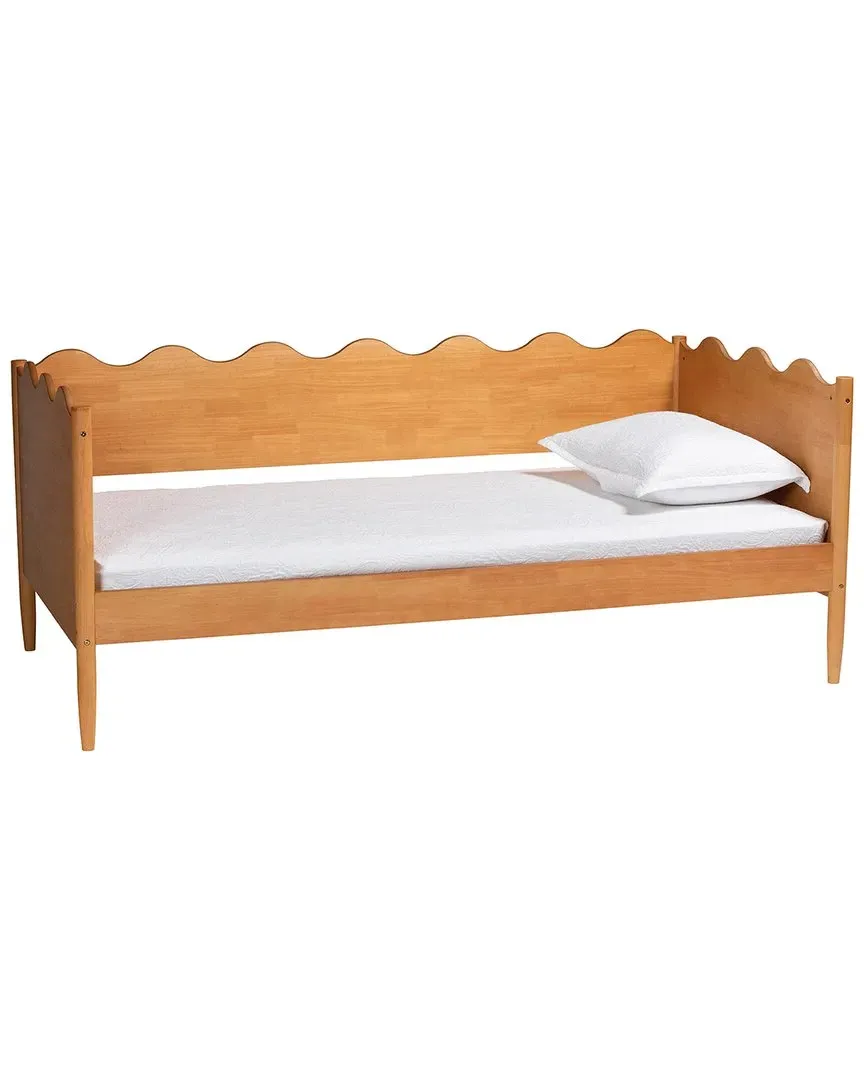 Malaya Twin Daybed with Scalloped Edges - Oak Brown, Rubberwood image