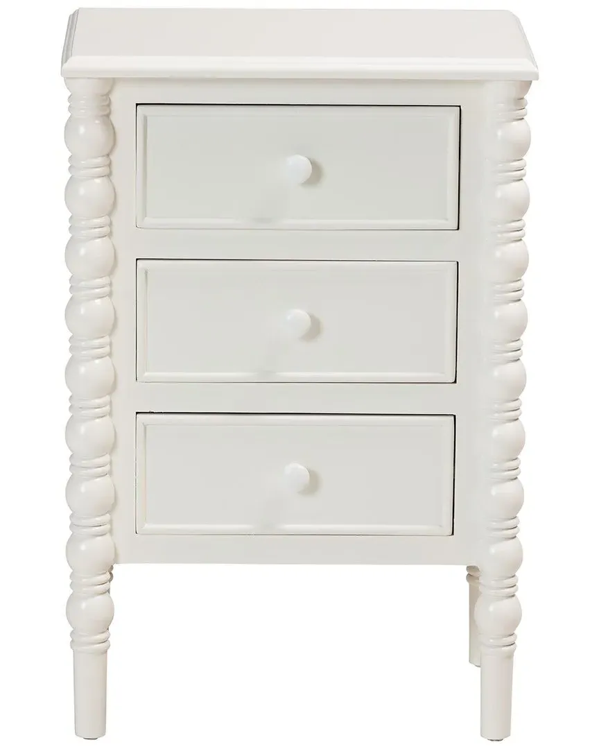 Malinda 3-Drawer End Table with Spindle Legs - White, Wood image
