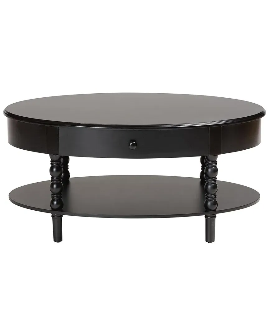 Malinda Oval Coffee Table with Drawer - Black, Wood