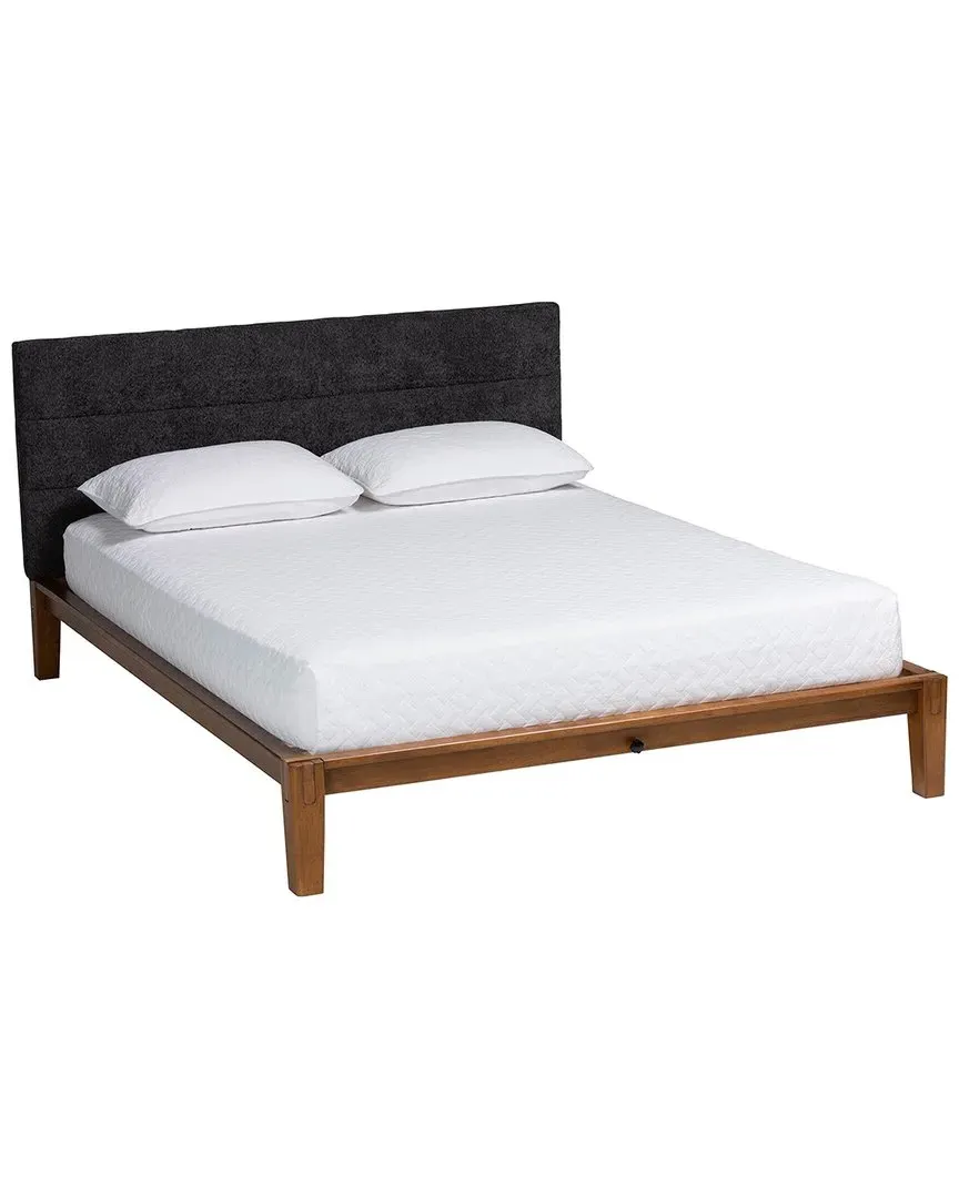 Mariette Queen Size Platform Bed - Dark Grey, Walnut