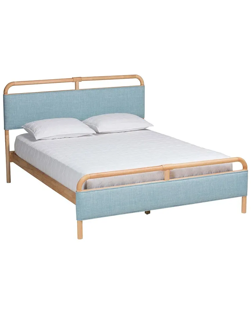 Mateo Queen Size Platform Bed - Baby Blue, Natural
