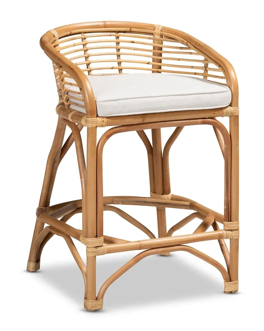 Maverick Upholstered Rattan Counter Stool - White