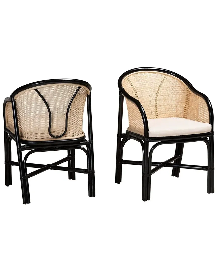 Miranda Set of 2 Rattan Dining Chairs with Arms - Natural