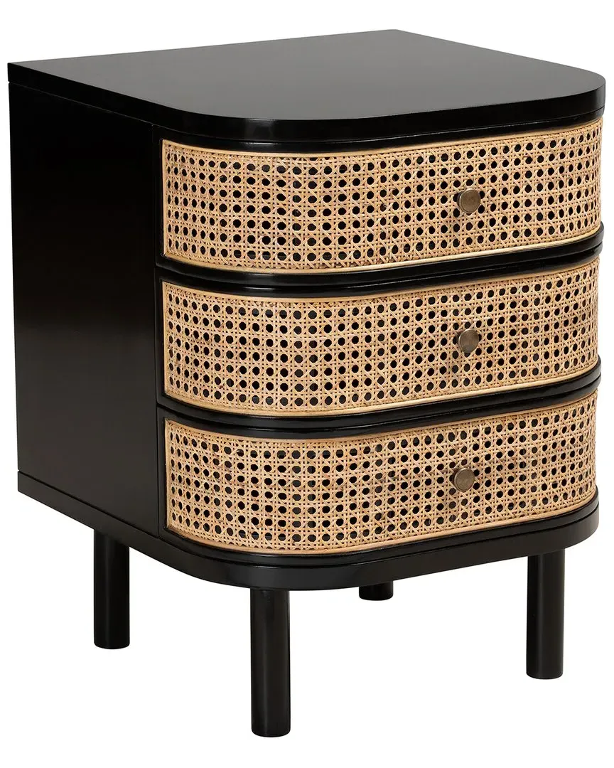 Nabila 3-Drawer End Table Nightstand - Black, Rattan