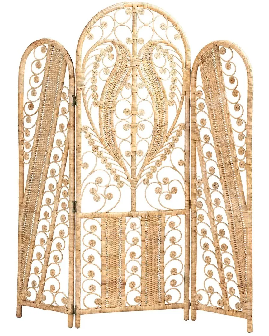 Nadra Trifold Room Divider - Natural Brown, Rattan