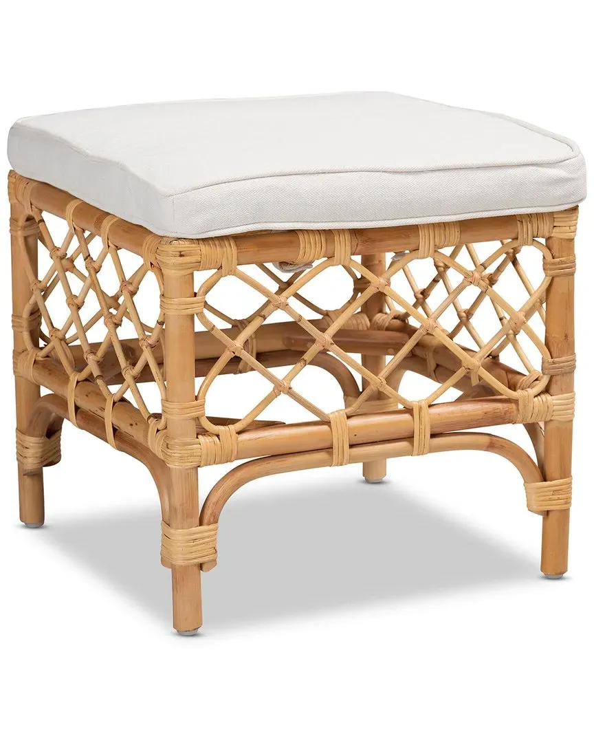 Orchard Square Rattan Ottoman - White