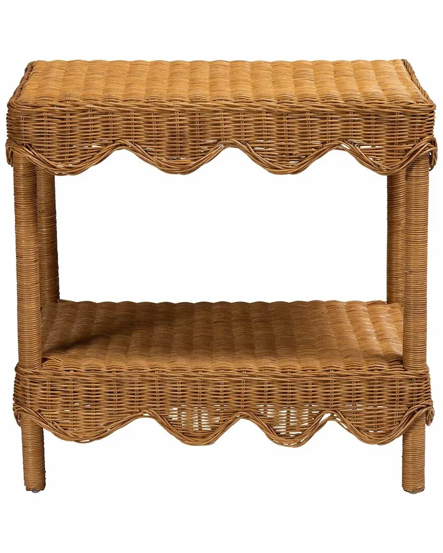 Oteria Scalloped Side Table - Light Honey, Rattan