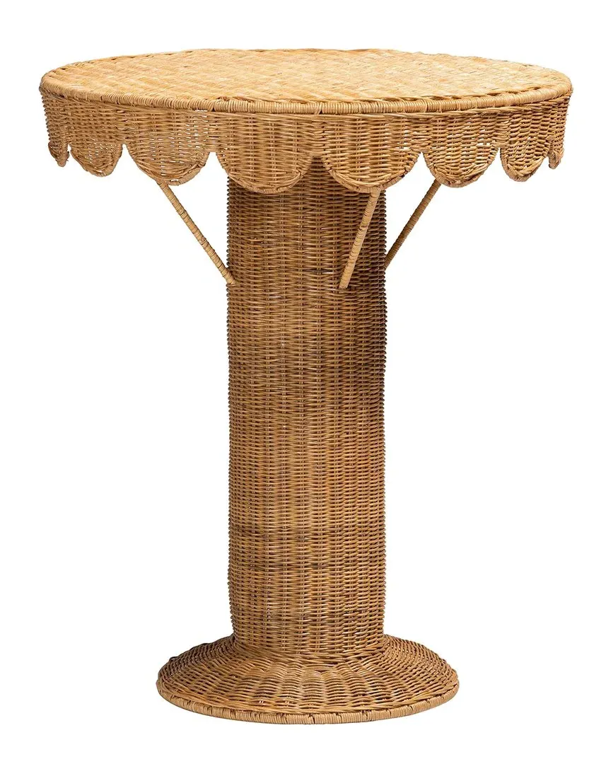 Pabla Round Scalloped Accent Table - Light Honey, Rattan