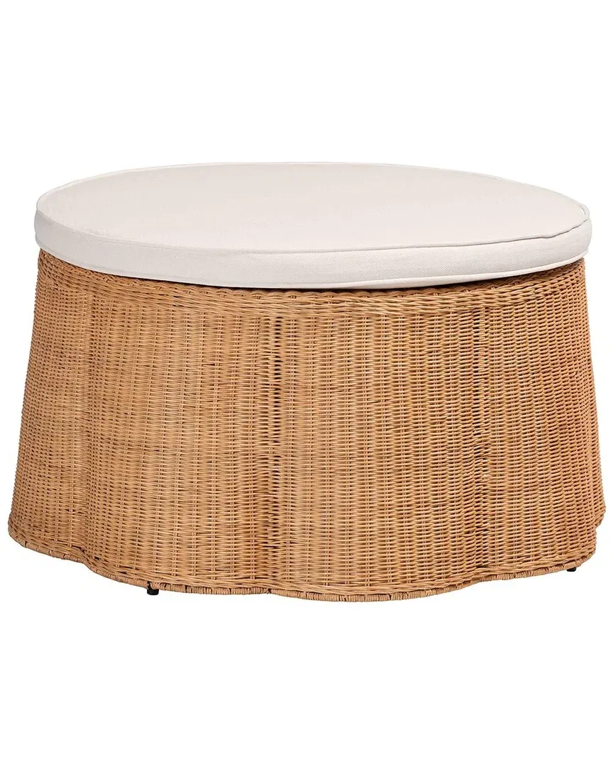 Palm Large Round Ottoman with Cushion - Honey, Rattan