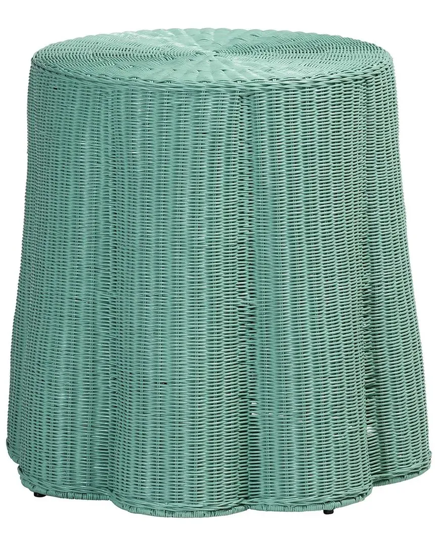Palm Round Scallop Console Table - Teal, Rattan