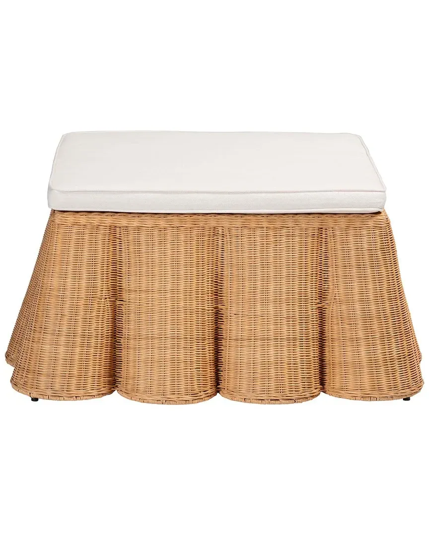 Palm Scallop Ottoman with Cushion - Light Honey, Rattan