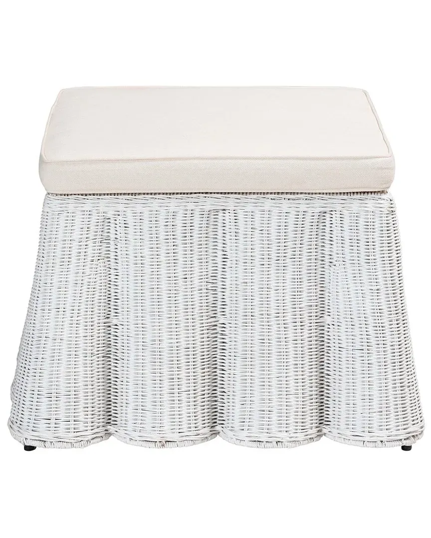 Palm Scallop Ottoman with Cushion - White, Rattan image