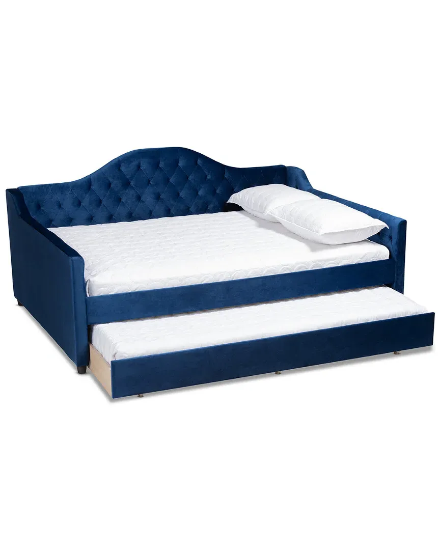 Perry Full Size Daybed with Trundle - Royal Blue, Velvet
