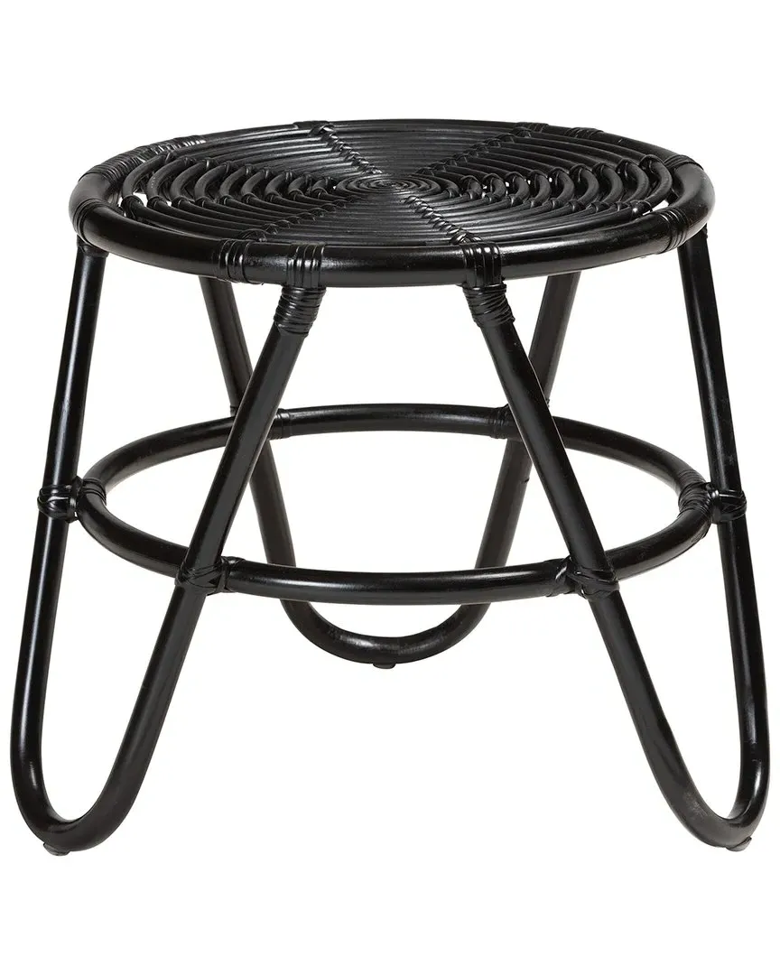 Pertessa Round End Table with Hairpin Legs - Black, Rattan