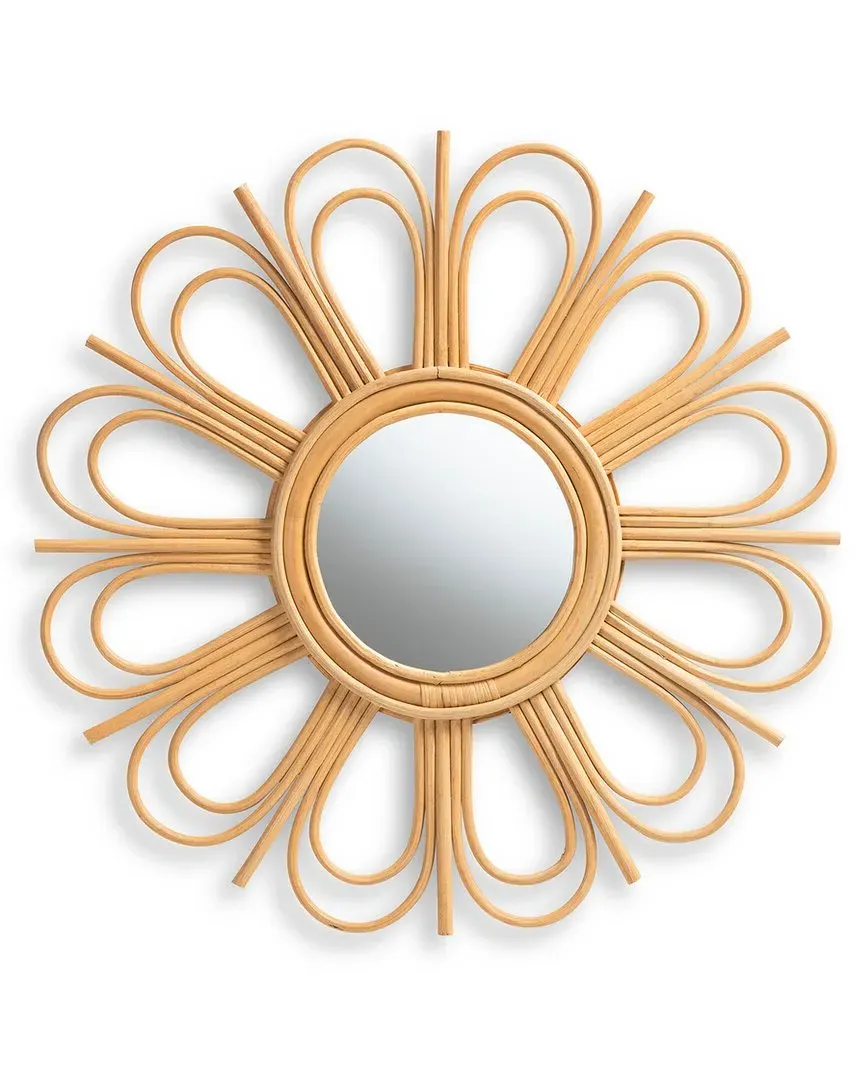 Sakura Round Accent Wall Mirror - Brown, Rattan image