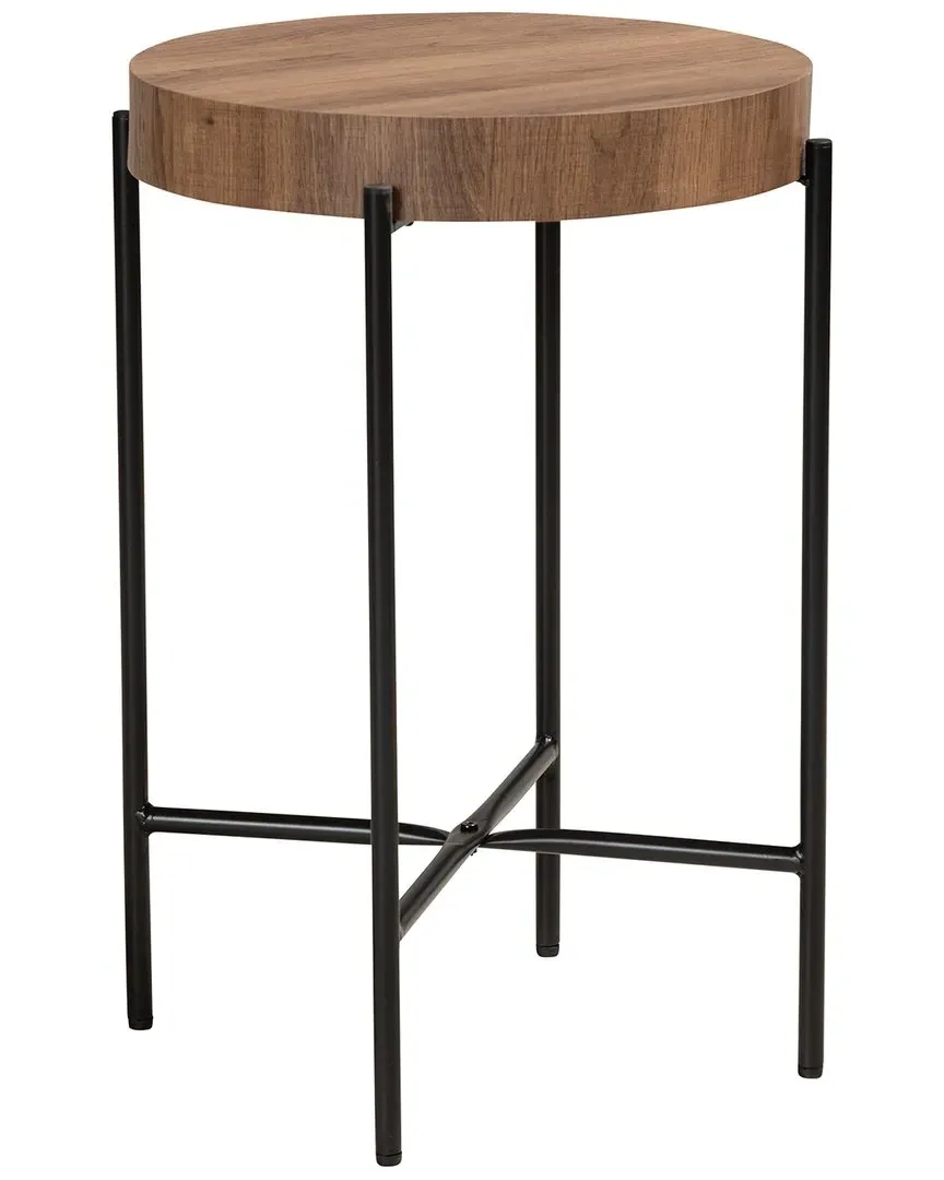 Savion Round End Table - Walnut Brown, Metal image