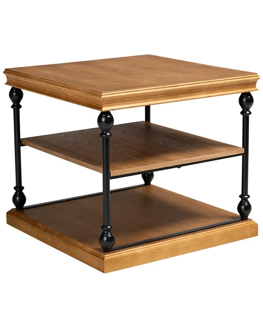 Sebastian 3-Tier End Table - Oak Brown, Iron